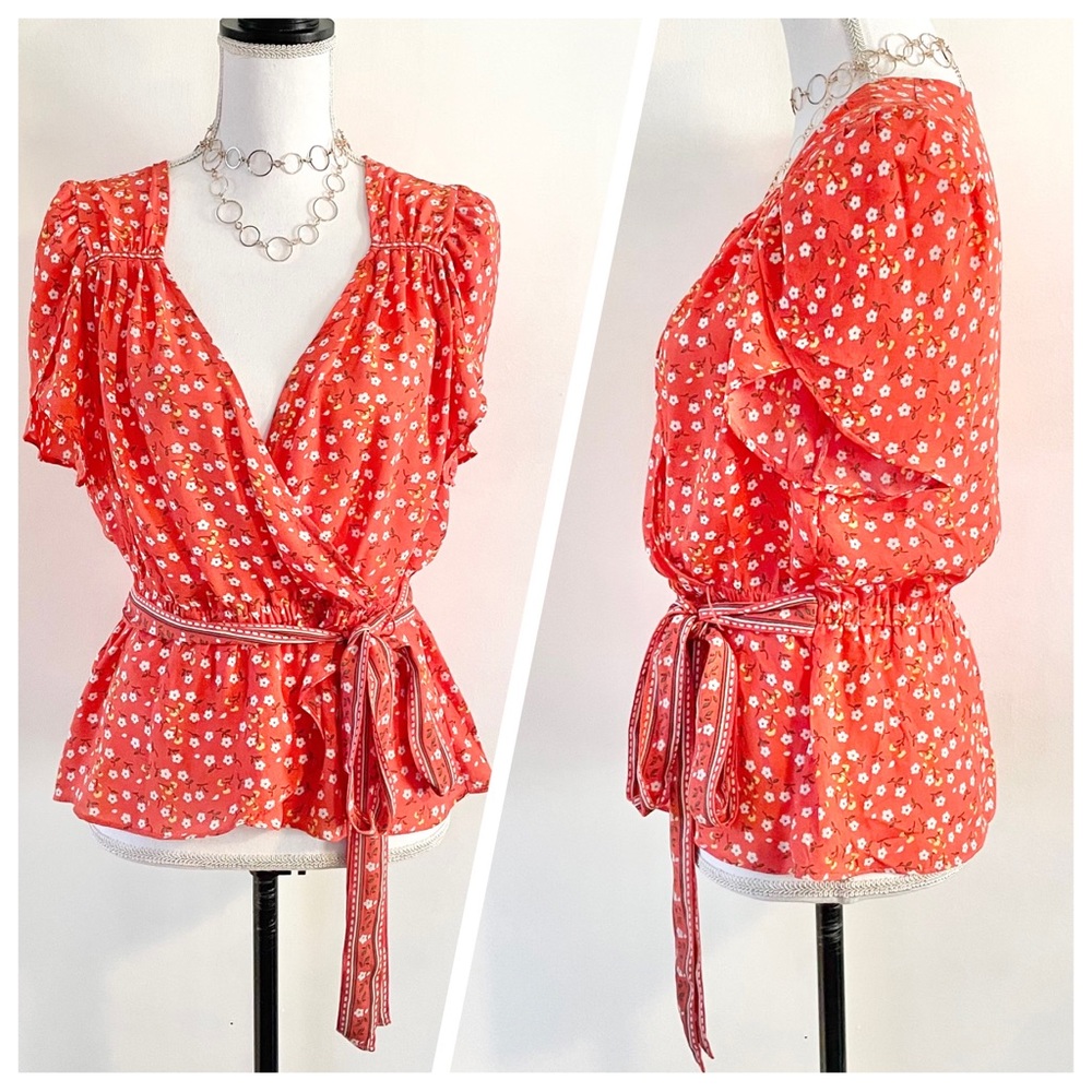 NWT Max Studio Ballet Floral Wrap Blouse